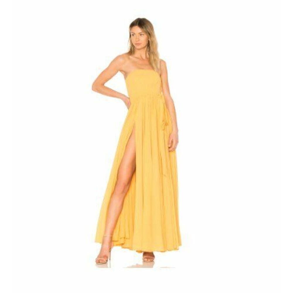 $398 Michael Costello X Revolve Carrie Golden Yellow Chiffon Gown Small NWT